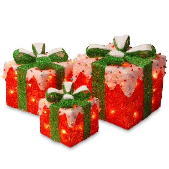 Red & Green with Snow Gift Box Set with Clear Lights By National Tree Company in Red/Green/White | 10" x 10" x 12" | Michaels®